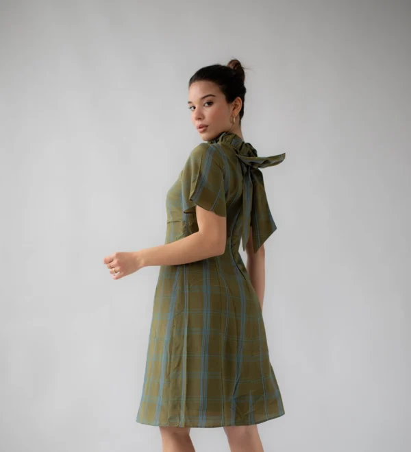 Green Squared Silk Dress - Image 2