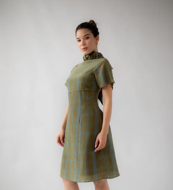 Green Squared Silk Dress - Image 3