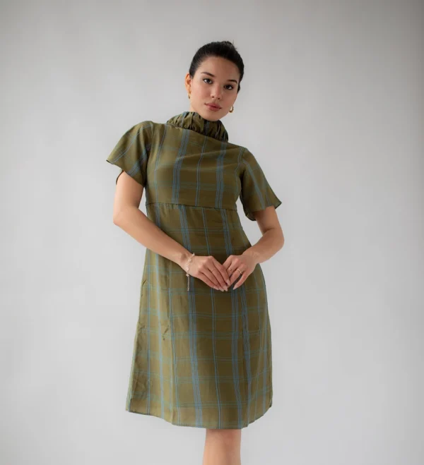 Green Squared Silk Dress