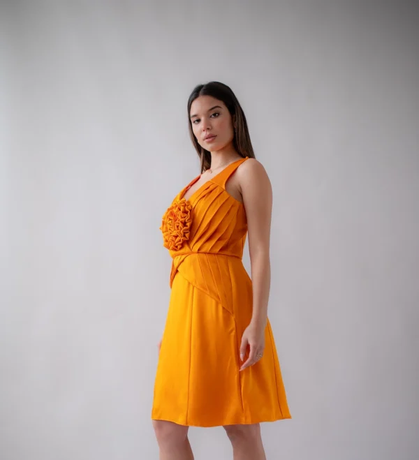Orange Pleated Dress - Image 2