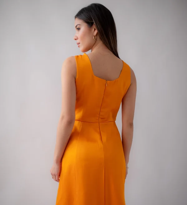 Orange Pleated Dress - Image 3