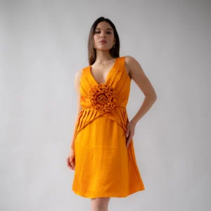 Orange Pleated Dress