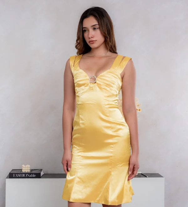 Yellow Satin Dress - Image 3
